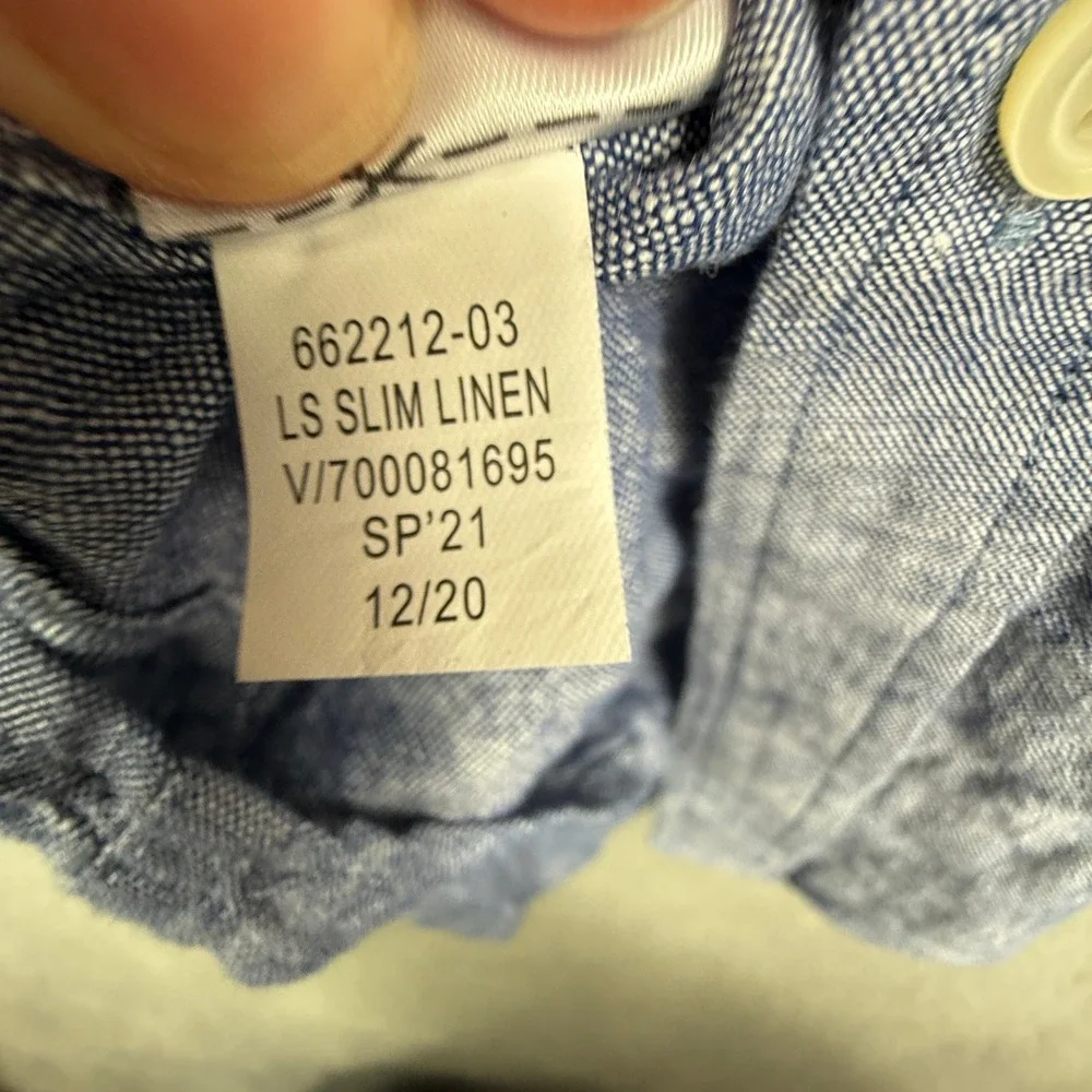 Banana Republic Slim Fit Linen Blend Long Sleeve‎ Button Down Shirt Size L Blue
